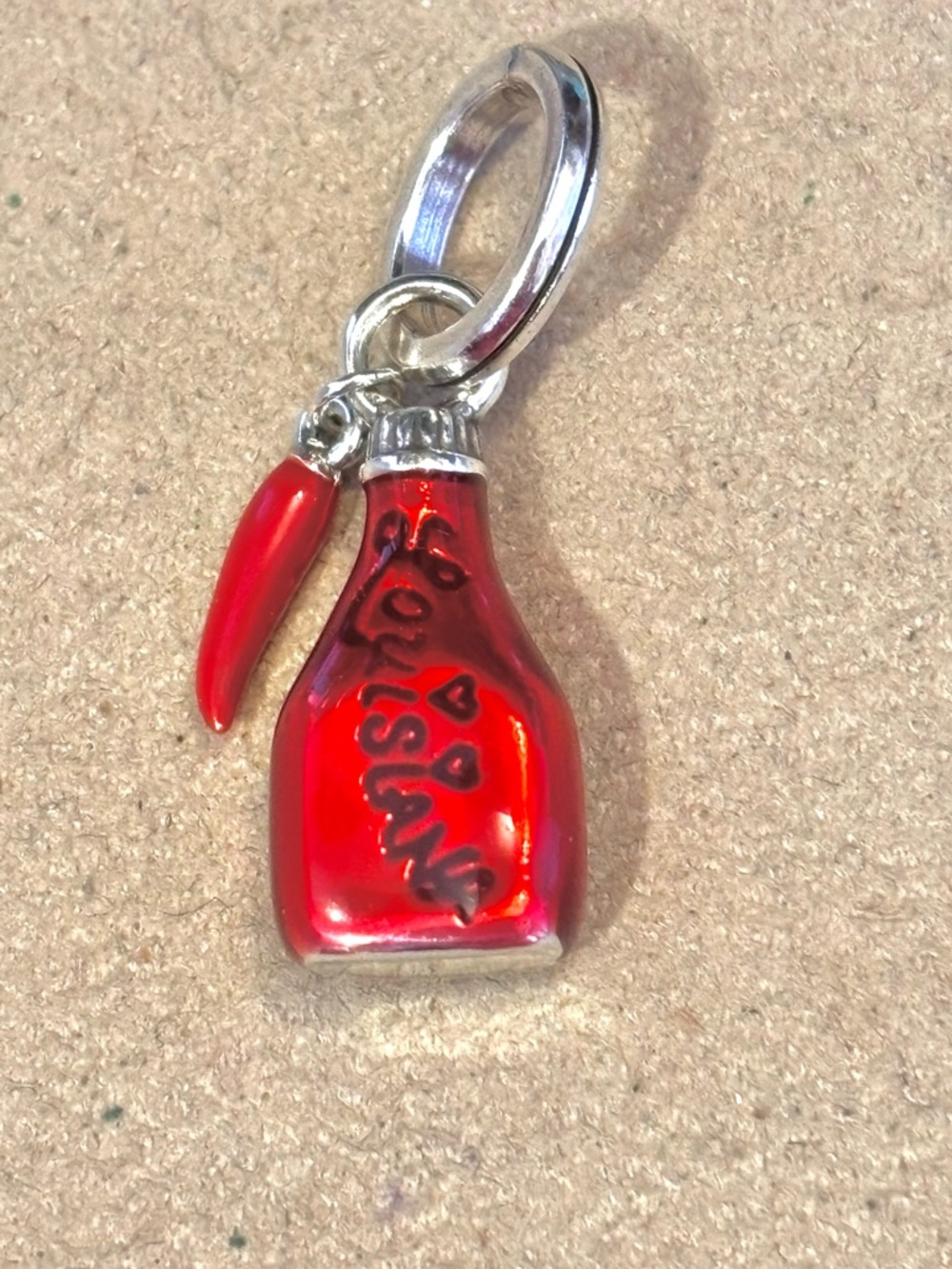 🆕 Brighton Louisiana state charm Hot sauce bottle Mini red chili pepper Enamel